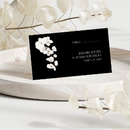 Cartão De Mesa Local de Casamento Floral Orquídea Preto Branco Mo
