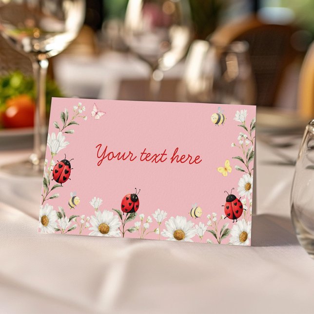 Cartão De Mesa Love Bug Daisy Floral Birthday Party Food Tent (Criador carregado)