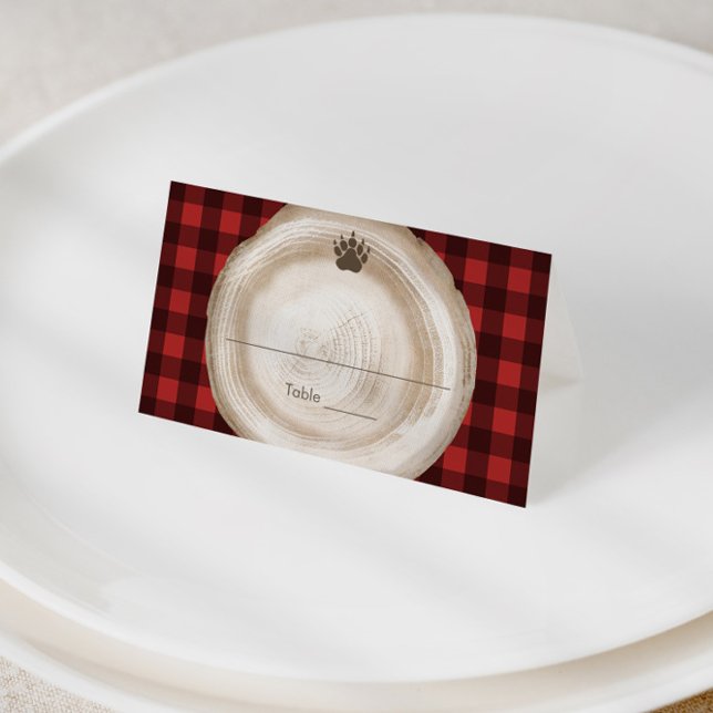 Cartão De Mesa Lumberjack Buffalo Xadrez Comida ou (Lumberjack bear paw print red black buffalo check place cards, buffet cards or food tents)