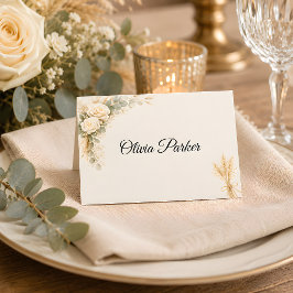 Cartão De Mesa Luxo Rústico Floral Com Rosas Marfim