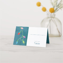 Cartão De Mesa Luzes de Natal coloridas em fundo azul