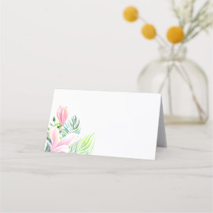 Cartão De Mesa Magnólia de Aquarela Flor em Mesa Rosa