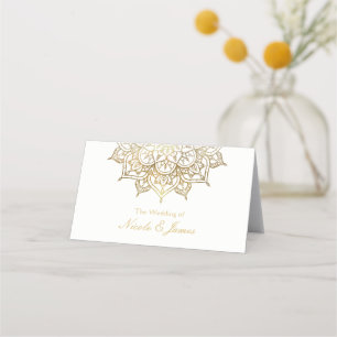Cartão De Mesa Mandalá Dourado Branco Chic Casamento Moderno Asse