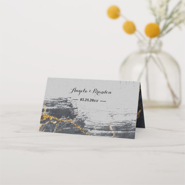 Cartão De Mesa Marble Glitter Geométrico (Verso)