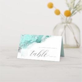 Cartão De Mesa Marble Glitter Wedding Mesa Teal Silver ID644