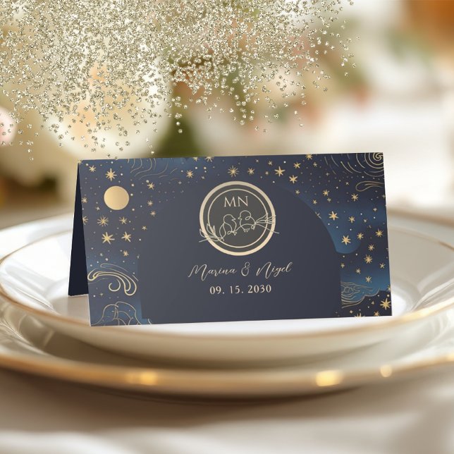 Cartão De Mesa Marinha Celeste Bodas de Ouro (Criador carregado)