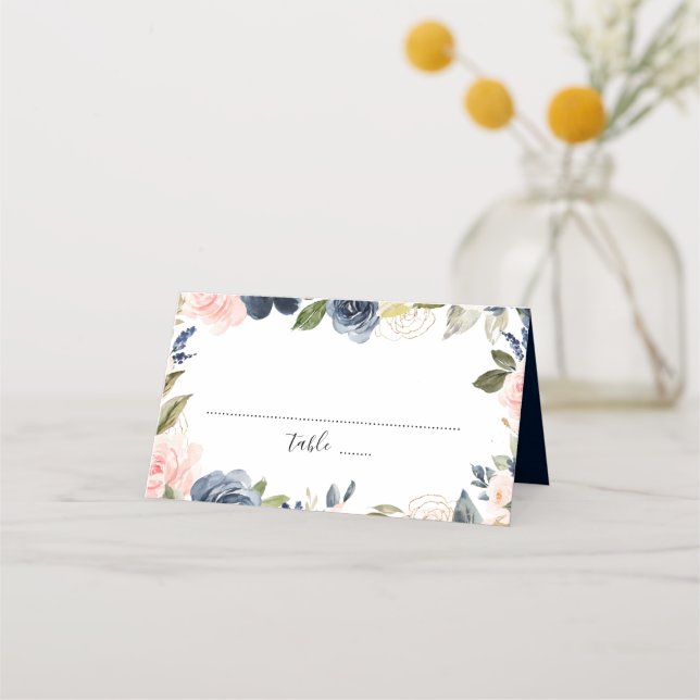 Cartão De Mesa Marinho Azul Blush Rosa Rosa Boho Casamento (Frente)