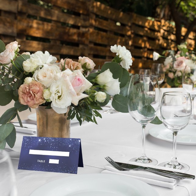 Cartão De Mesa Marinho azul brilho brilha nomes de casamento (Criador carregado)