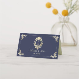 Cartão De Mesa Marinho Azul Dourado Casamento Barroco
