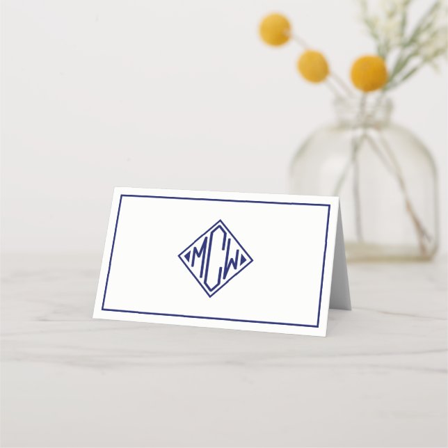 Cartão De Mesa Marinho Branco Azul Diamante Monograma Fonte DIY B (Verso)