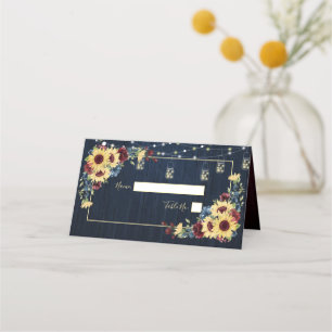 Cartão De Mesa Marinho de girassol Blue Burgundy Casamento Floral