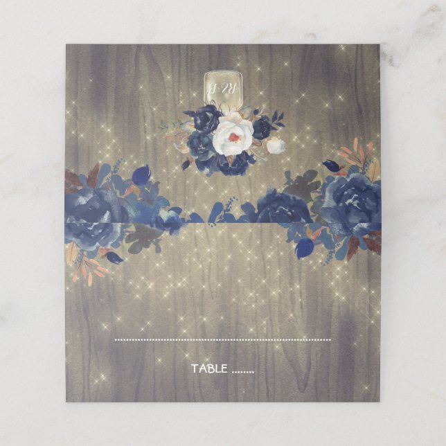 Cartão De Mesa Marinho Flores Rústicas Casamento Mason Jar (Exterior/Desdobrado)