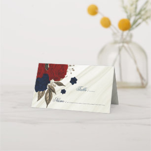 Cartão De Mesa Marinho romântico e mármore vermelho-flores