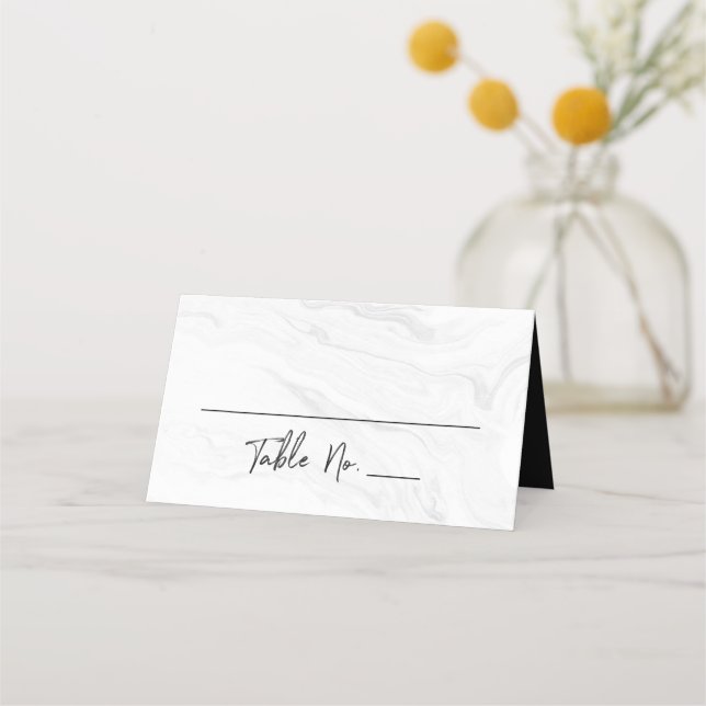 Cartão De Mesa Mármore Branco Moderno Script | Casamento (Frente)