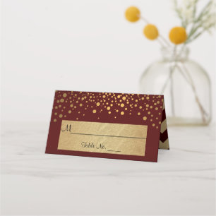 Cartão De Mesa Marrom Escuro e Chevron Dourado e Pontos Confetti