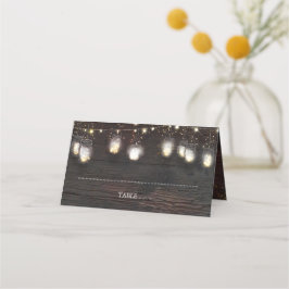 Cartão De Mesa Mason Jar Lights Rustic Wedding