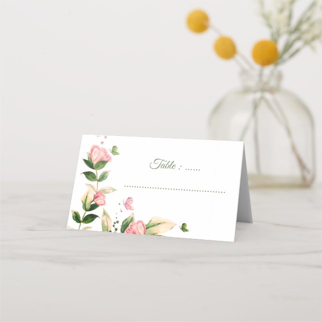 Cartão De Mesa matrizes de flores rosa quente borboletas casament (Frente)