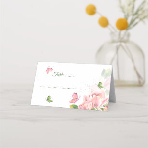 Cartão De Mesa matrizes de flores rosa quente borboletas casament