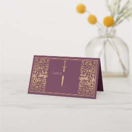 Cartão De Mesa Mauve Royal Medieval Sword Weding Place Card