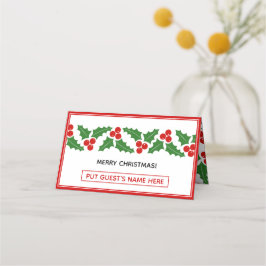 Cartão De Mesa Merry Christmas Holly berry border dobrou escolta