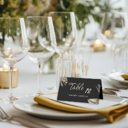 Cartão De Mesa Mesa de Casamento Botânico Dourado e Preto Elegant