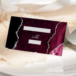 Cartão De Mesa Mesa de Casamento Burgundy Silver Agate Script