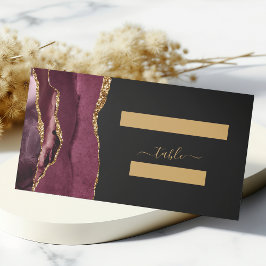 Cartão De Mesa Mesa de casamento Chic Burgundy Gold Agate Dark
