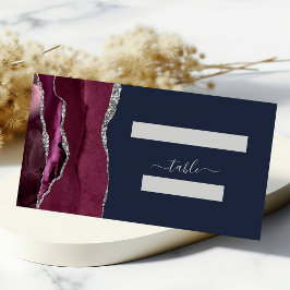 Cartão De Mesa Mesa de Casamento Chic Burgundy Prata Ágata Azul M