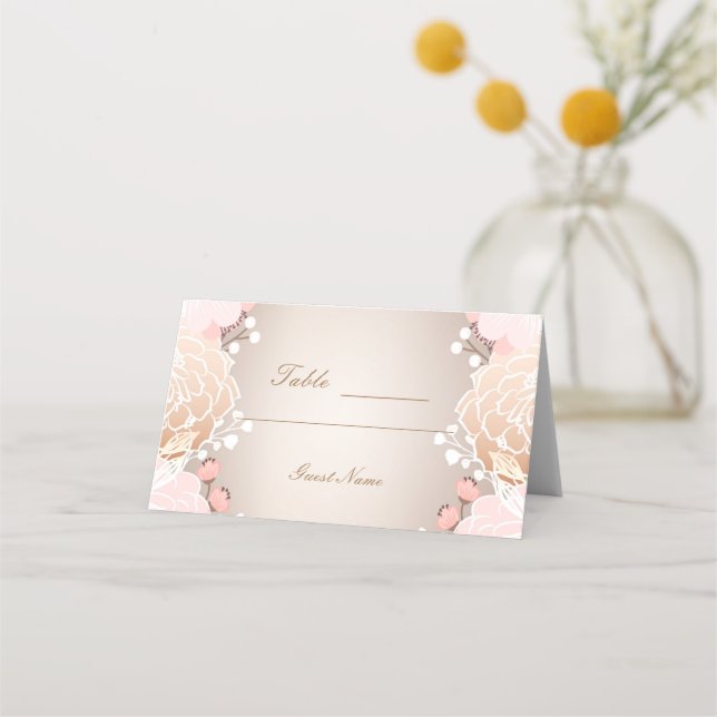 Cartão De Mesa Mesa de Casamento de Flores Florais Rosa e Dourado (Verso)