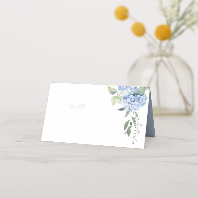 Cartão De Mesa Mesa de Casamento de Hydrangea Azul Moderna Elegan (Frente)