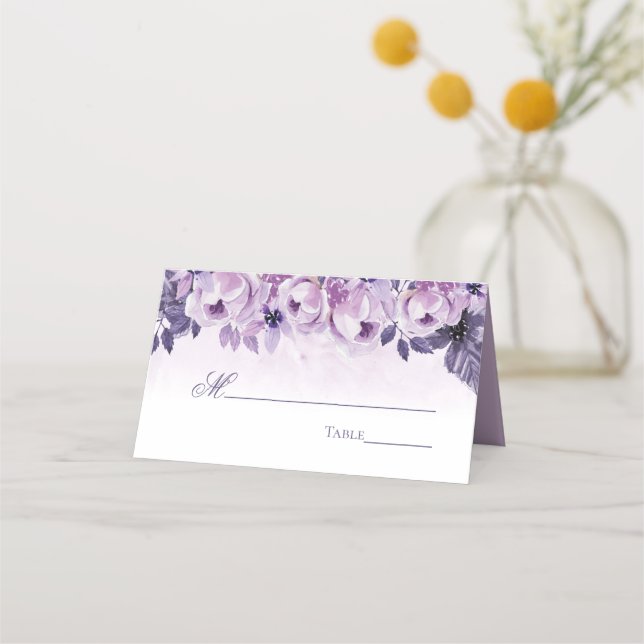 Cartão De Mesa Mesa de Casamento Elegante Floral Púrpura da Aquar (Frente)