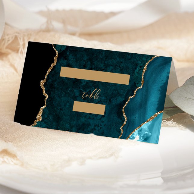 Cartão De Mesa Mesa de casamento em azul turquesa com ágata e dou (Criador carregado)