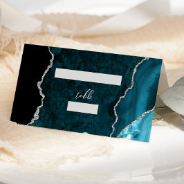 Cartão De Mesa Mesa de Casamento Escrita em Ágata Azul Teal Prata