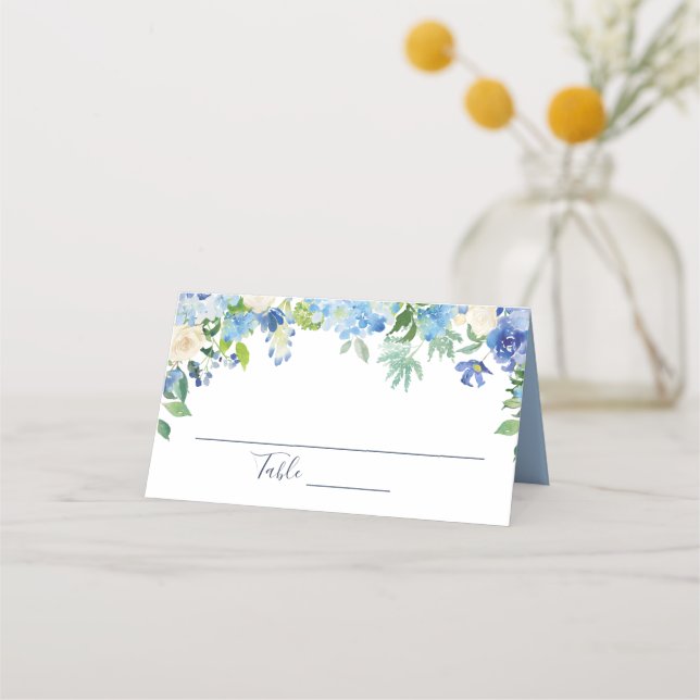 Cartão De Mesa Mesa de Casamento Floral de Hydrangea Azul Claro (Frente)