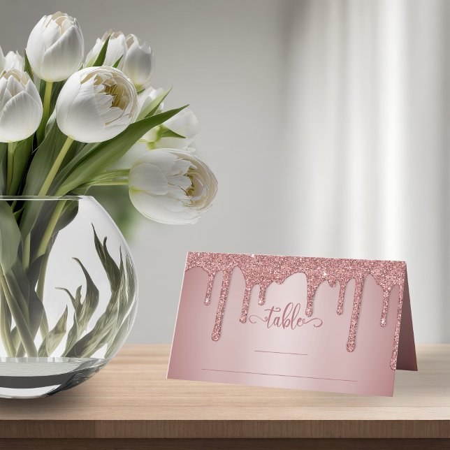 Cartão De Mesa Mesa de Casamento Glitter Dourado com Rosa Chic (Chic Rose Gold Glitter Wedding Table Place Cards)
