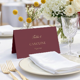 Cartão De Mesa Mesa de Casamento Minimalista em Script Burgundy E