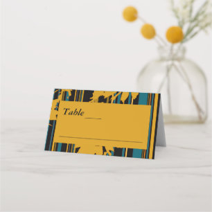 Cartão De Mesa Mesa de Casamento Moderna em Azul Teal e Dourado c