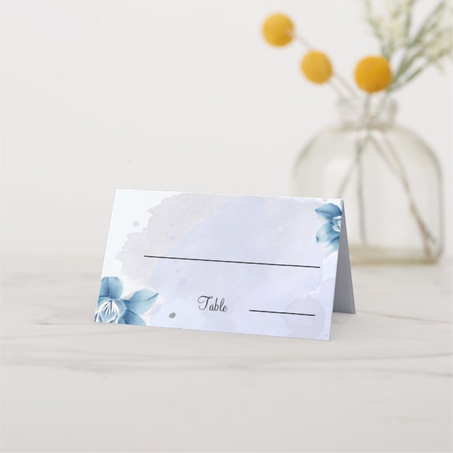 Cartão De Mesa Mesa de Casamento Personalizado de Flor Azul Elega (Frente)