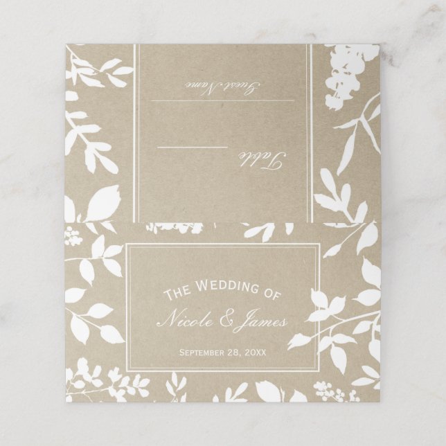 Cartão De Mesa Mesa de Casamento Rústica Simples com Folhas Botân (Exterior/Desdobrado)