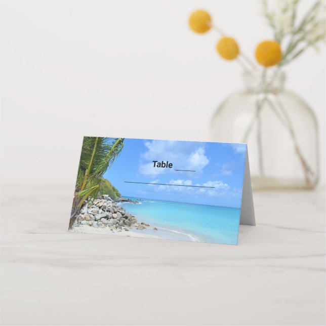 Cartão De Mesa Mesa de Casamento Tropical Turquesa na Praia (Frente)