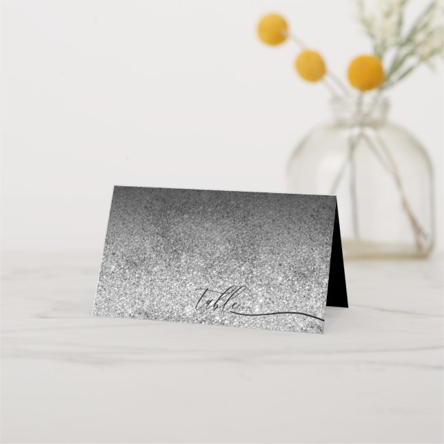 Cartão De Mesa Mesa de Script Limpo Simples do Glitter Silver (Frente)