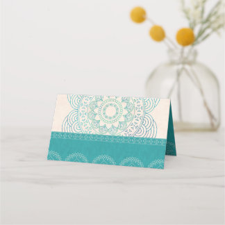 Cartão De Mesa Mesa Elegante de Casamento Teal Boho Mandala