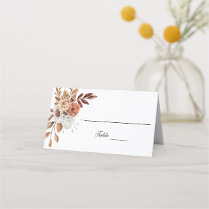 Cartão De Mesa Mesa Floral Outono Rosa Bege Branco Marrom