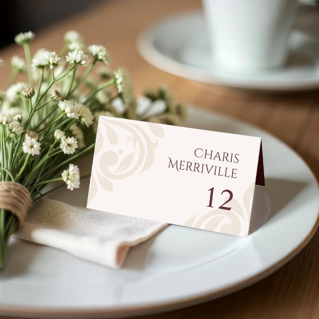 Cartão De Mesa Minimal Classic Chic Burgundy Ivory Photo Wedding (Criador carregado)