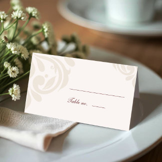 Cartão De Mesa Minimal Classic Damask Ivory Red Photopop Wedding