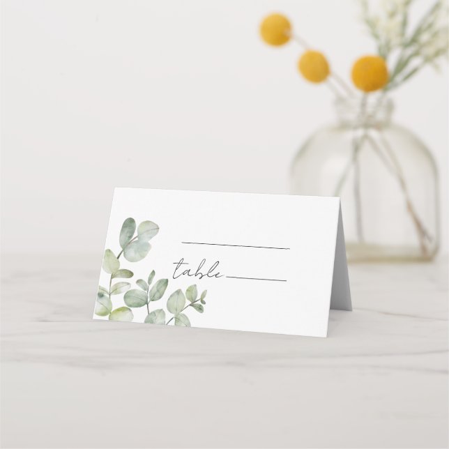 Cartão De Mesa Minimal Eucalyptus Watercolor Wedding (Frente)