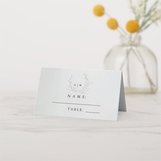Cartão De Mesa Minimal Faux Blind Deboss Cotton Wedding Place  (Frente)