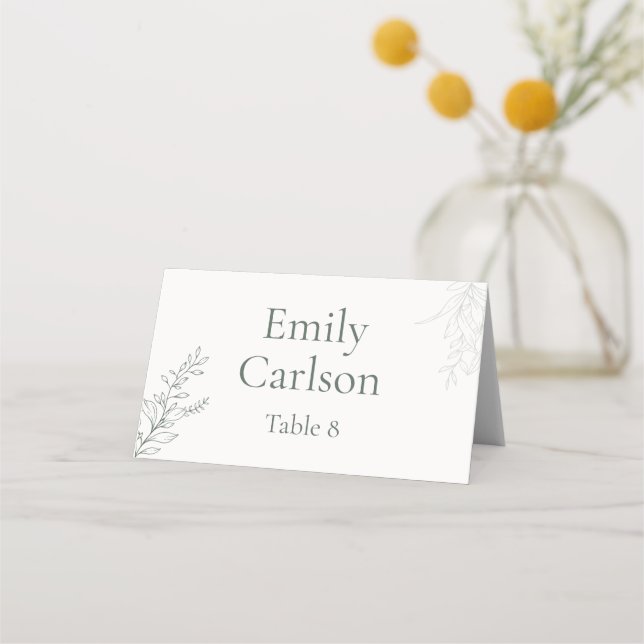 Cartão De Mesa Minimal Sage Green Botanical Place Card (Frente)