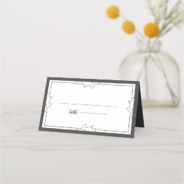 Cartão De Mesa Minimalist Black & White Wedding Folded Place Card