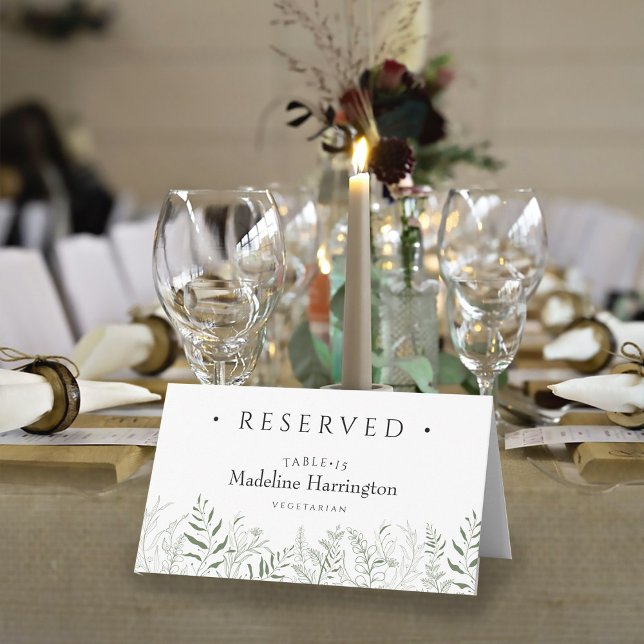 Cartão De Mesa Minimalist Botanical Leafy Wedding Place Card (Criador carregado)